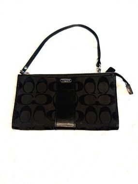 Coach Signature Black Canvas & Leather Wristlet Wallet | Zip Clutch